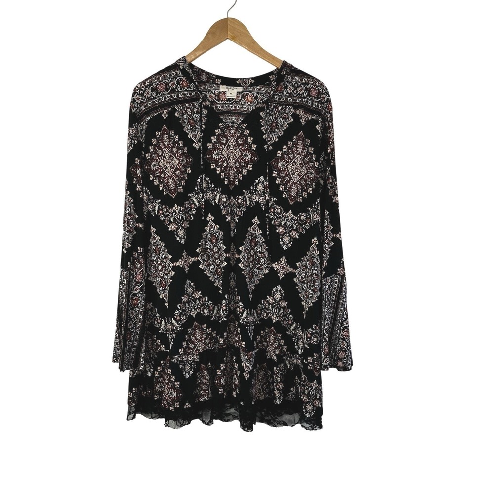 Style & Co Dark Floral Tunic Blouse Boho Fairy Goth Lace Womens XL Bell Sleeve